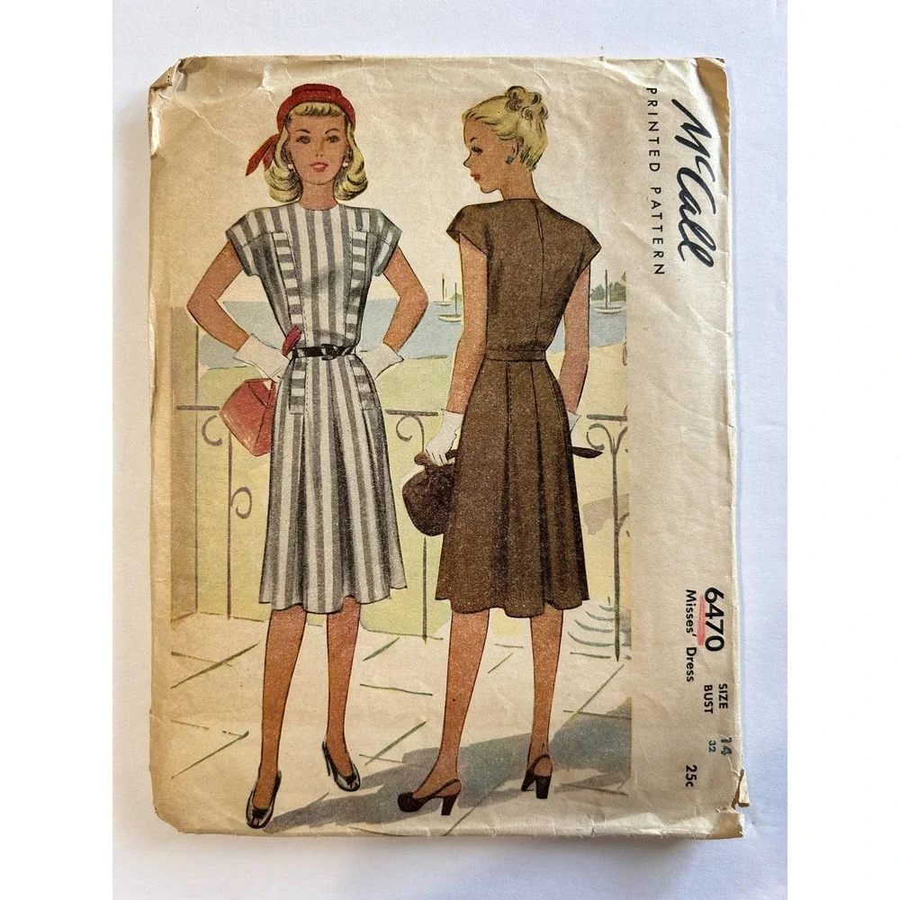 McCalls Vintage 1940's Pattern #6470 Misses Dress Size 14 Bust 32